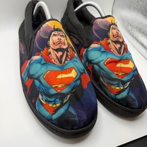 DC Comics Superman Mens Slip On Sneakers Black Canvas Graphic Loafers Sz Mens 11